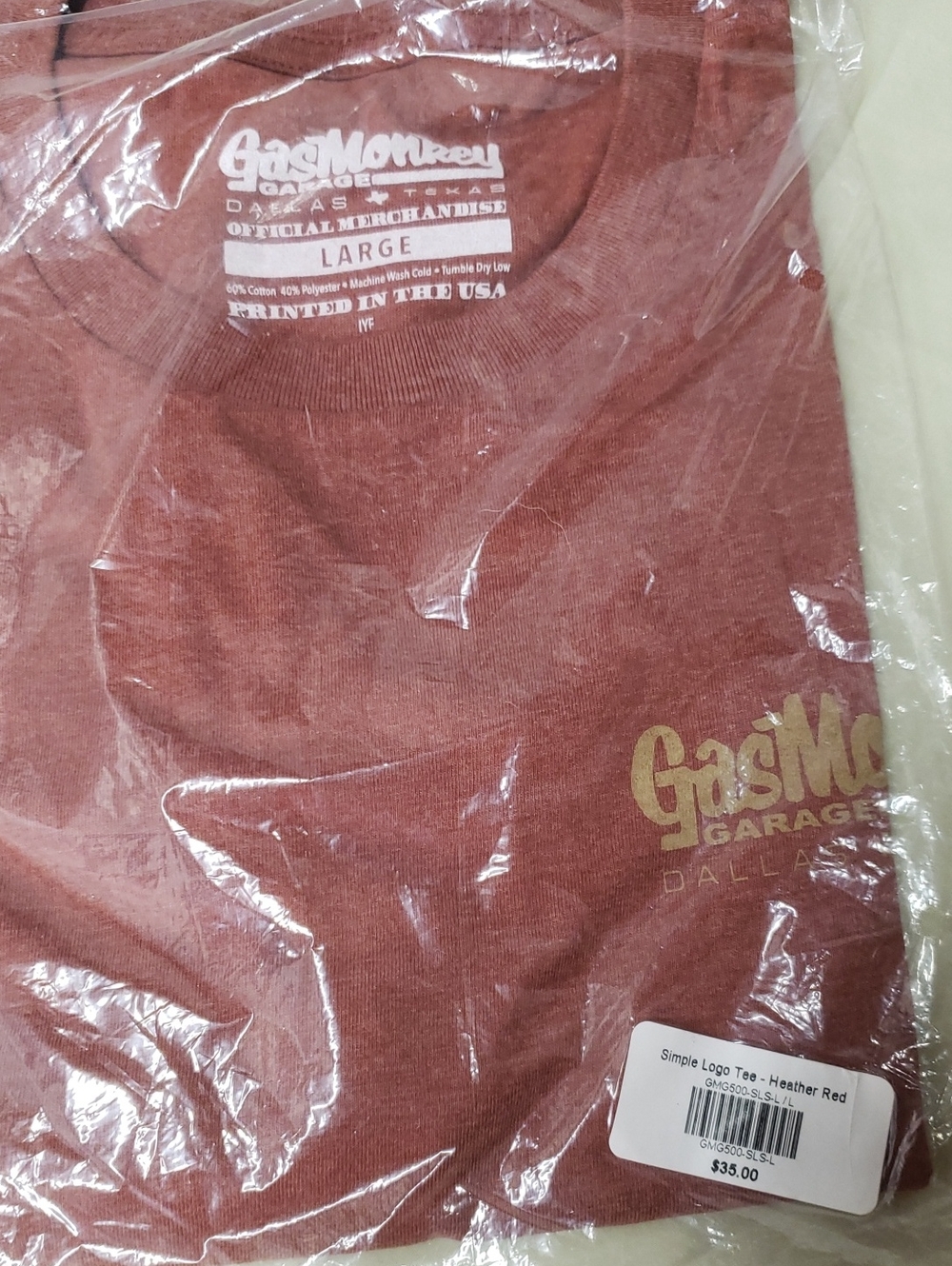 Gas Monkey Men’s Heather Red Logo Tee - Large. NWT